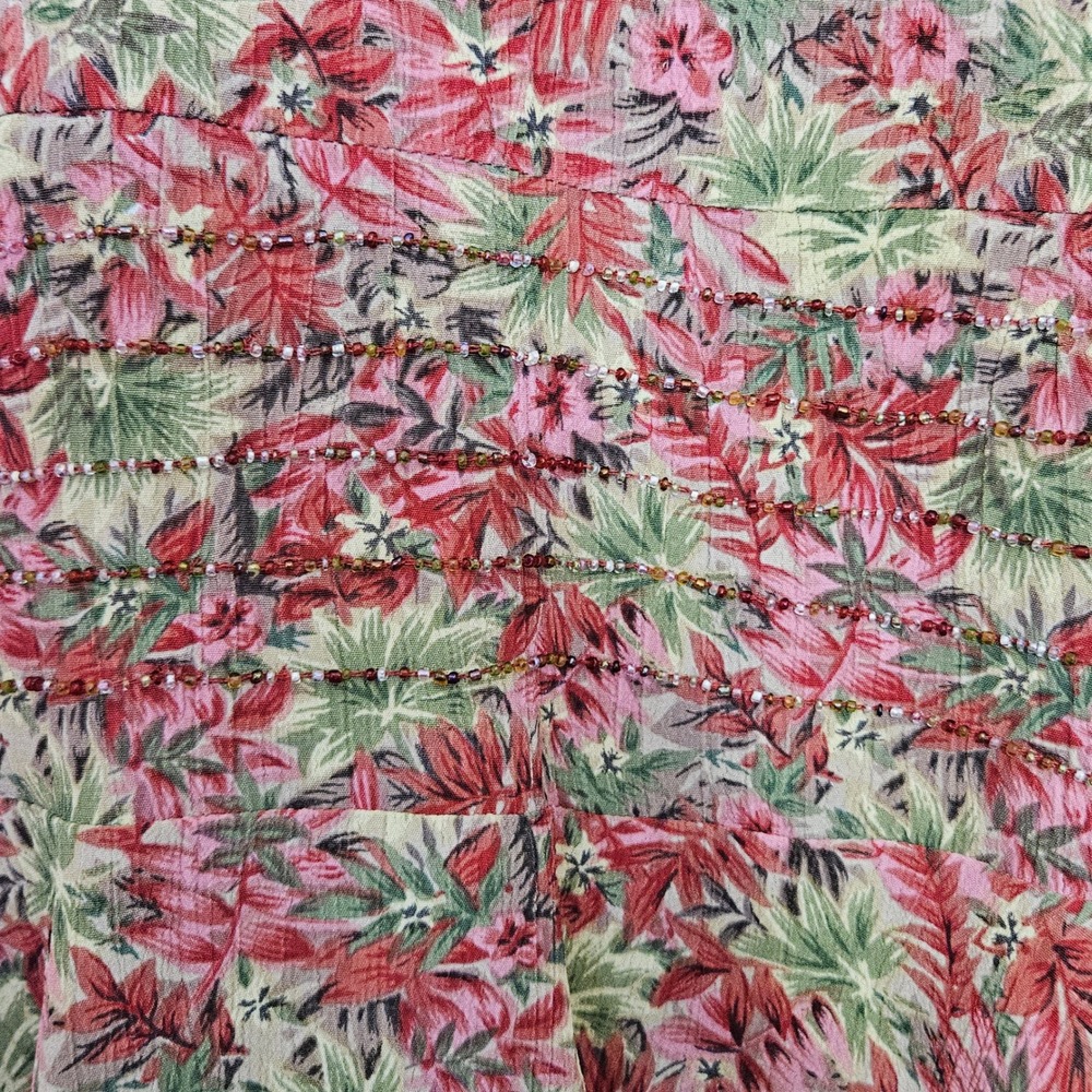 April Cornell Pink Floral Beaded Ruffle Hem Rayon Midi Skirt Large - Picture 4 of 9